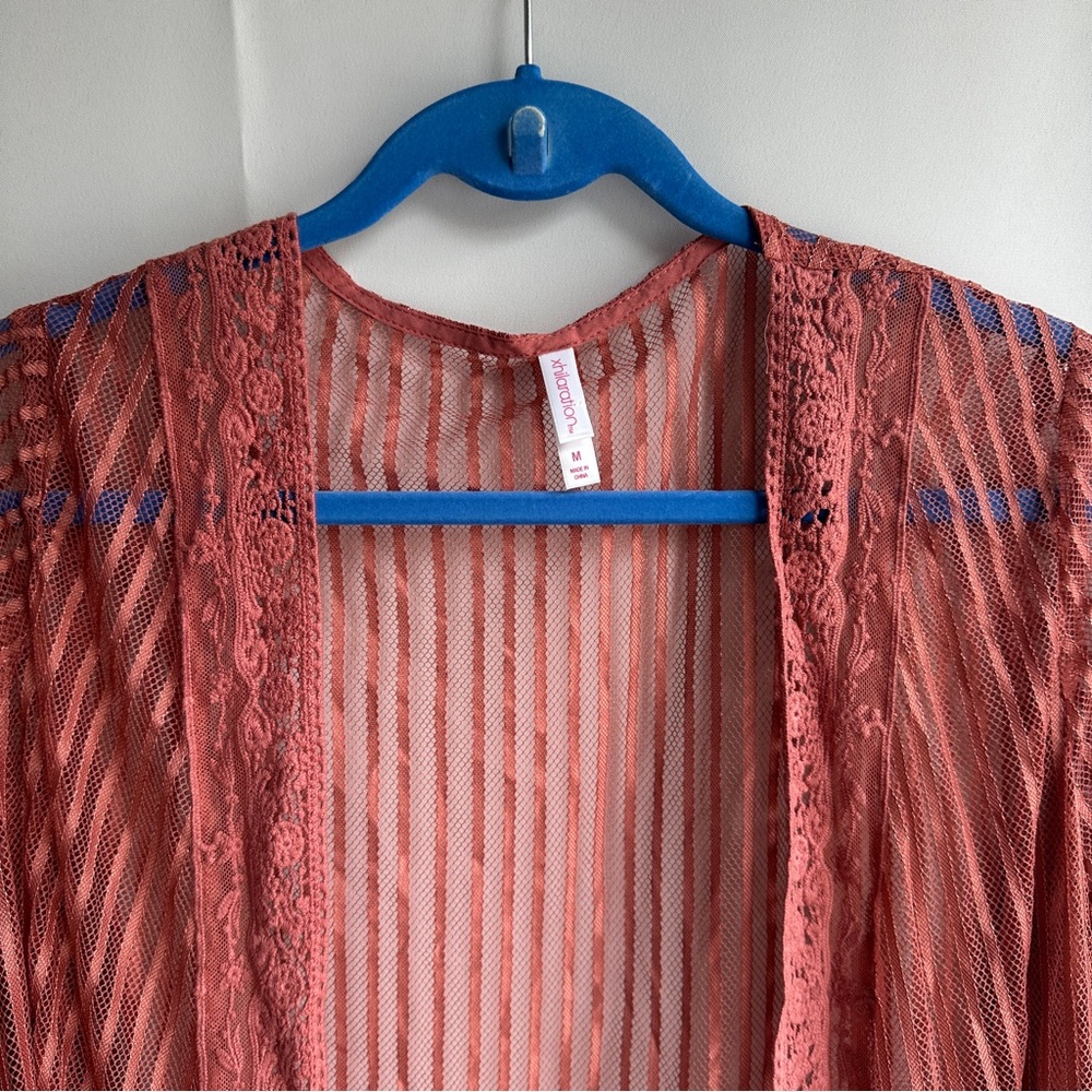 Xhilaration Burnt Rose Sheer Lace Kimono Cardigan Medium - Picture 8 of 10